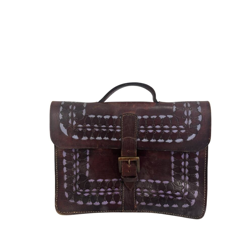 Vintage Hand Tooled Leather Briefcase Satchel